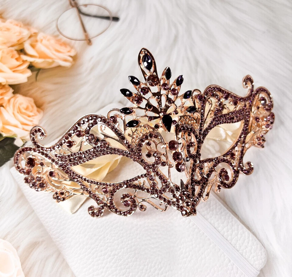 Masquerade Mask Luxury Purple Crystal, Rhinestone Eye Mask, Elegant Party Mask - Image 3 of 4