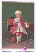 APPAREIL PHOTO ANCIEN, CHAMBRE PHOTOGRAPHIQUE SUR PIED, CHROMO PUB NANCY -P674