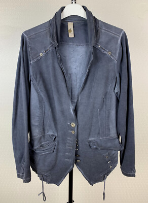 TREDY Damen Gr. 42 Stretch Jersey Blazer grau mit Spitze und Strass 808