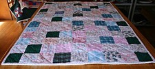 Baby Crib Quilt 100 Flannel Top  Bottom, Handmade Patchwork, 43 3/4" x 30 1/2"
