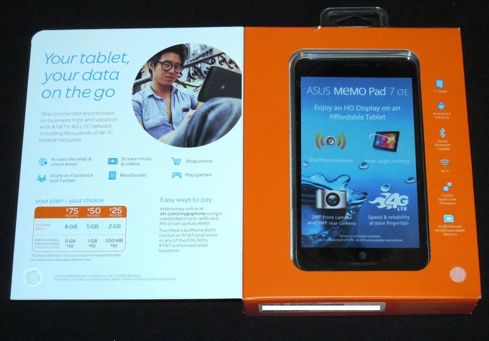 New Sealed (AT&T Prepaid) ASUS MeMO Pad 7 LTE Quad-Core 16GB 7" Android Tablet - Image 2 of 4