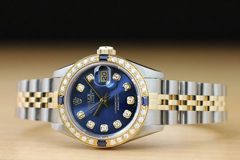 ROLEX LADIES DATEJUST 18K YELLOW GOLD DIAMOND SAPPHIRE & STEEL WATCH 69173 - Image 3 of 4