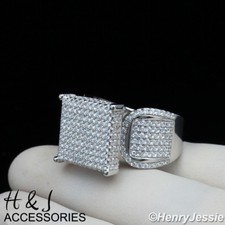 WOMEN 925 STERLING SILVER CZ 15MM SQUARE ENGAGEMENT WEDDING RING SIZE6-9 S112