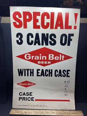 Vintage Advertising Cardboard Sign Point Of Sale Grain Belt Beer Minneapolis MN