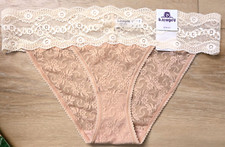 NWT Wacoal b. tempt'd Neutral Two-Tone Sheer Floral Lace Bikini Panties 7/L