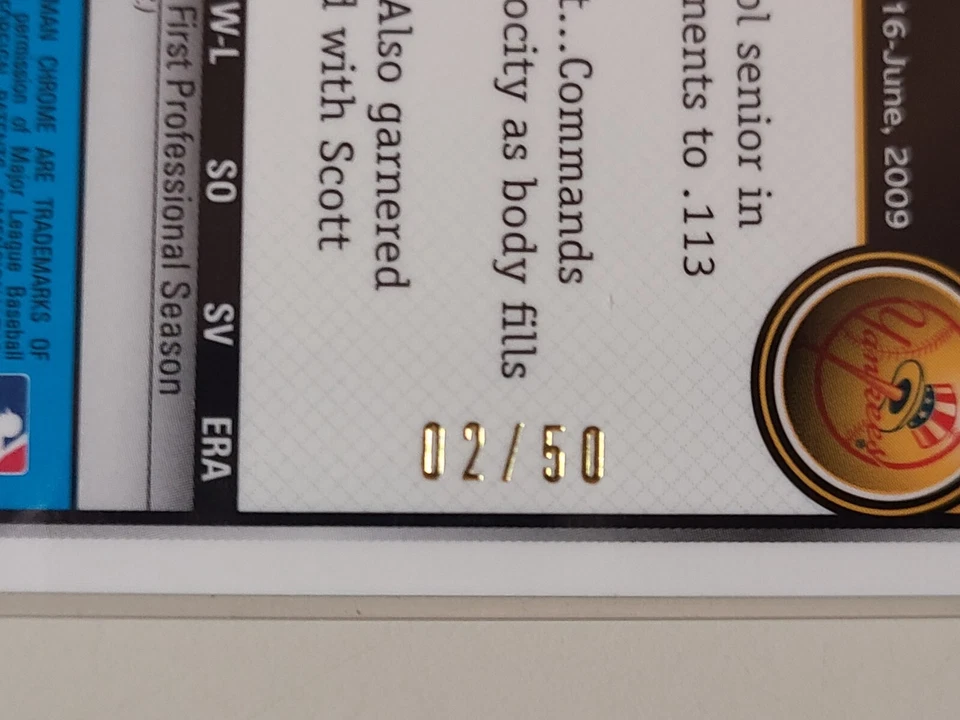 Bryan Mitchell 2010 Bowman Chrome Gold Refractor Prospects AUTO Autograph /50 - Image 3 of 3