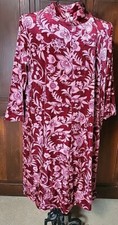 Collections Etc Women 3/4 Zip Front Kaftan HouseCoat L Robe Maroon Floral Velour