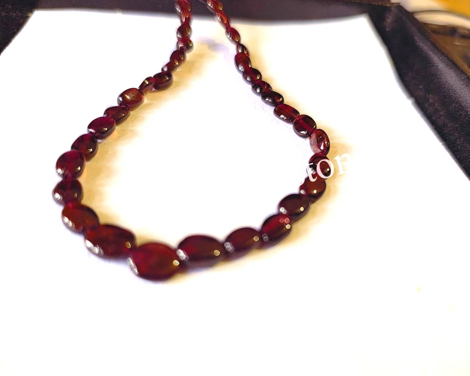 Collar de cuentas ovaladas lisas rubí granate rojo oscuro forma ovalada cuentas granate piedras preciosas Foto 4 de 4