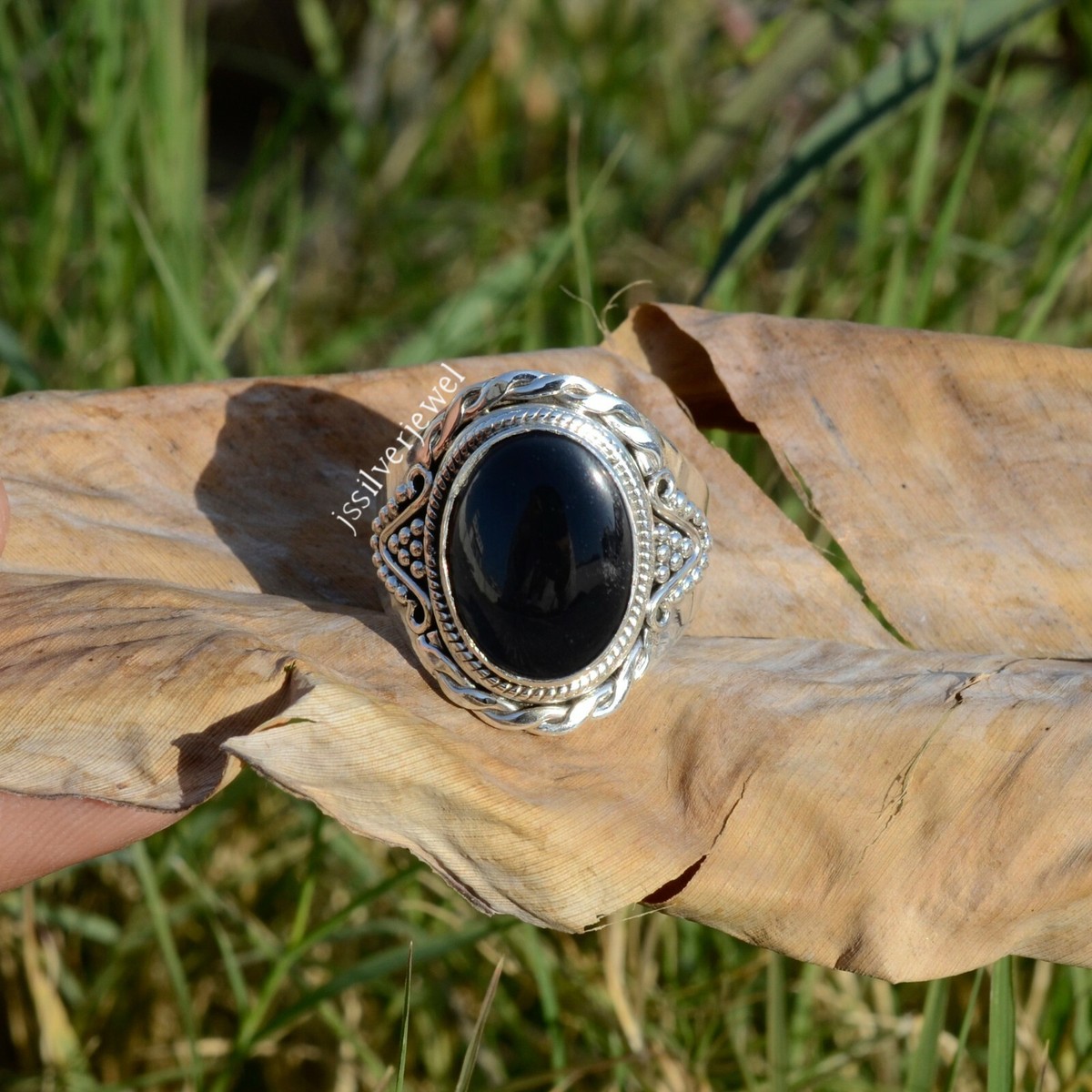 Black Onyx Big Gemstone 925 Sterling Silver Men's Signet