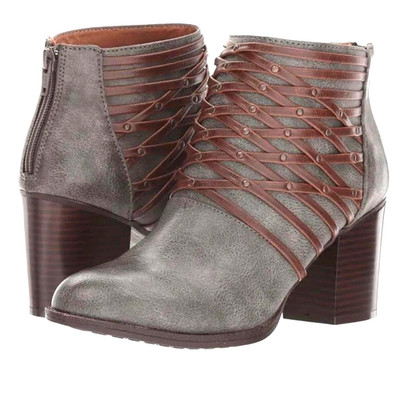 Eurosoft Sofft Sola Gray/Coffee 9 Criss Cross Boho Western Zip Heel Ankle Boots