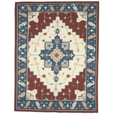 Reversible Hand-Hooked Dhurrie Oriental Rug Dining Room Decor Carpet 9X12 ft
