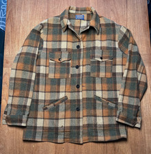 PENDLETON Plaid Mackinaw 100 Pure Virgin Wool Cruiser Jacket Large Made in USA