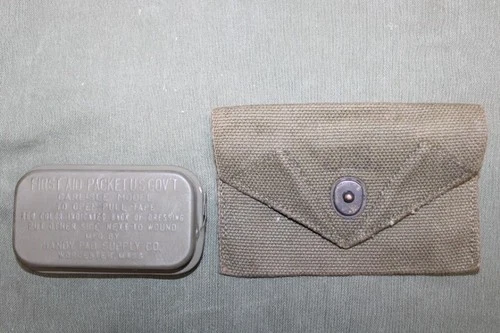 US Military WW2 1943 Medical First Aid Kit Canvas Pouch Carlisle Bandage JB21