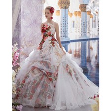 Strapless Floral Wedding Dress Fashion Appliques Ruched Floor Length Ball Gowns