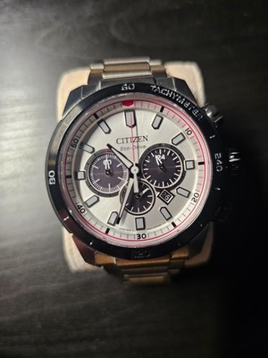 Citizen Eco-Drive Brycen Chronograph White Dial Black Bezel Stainless Steel Watc