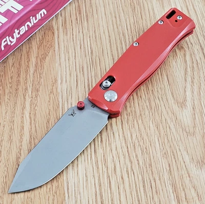Flytanium BEEF Folding Knife 3.5" D2 Tool Steel Drop Point Blade Red G10 Handle
