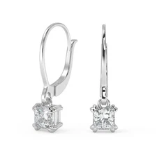 4.08 Ct Princess Cut Double Prong Diamond Earrings SI1 D Leverback