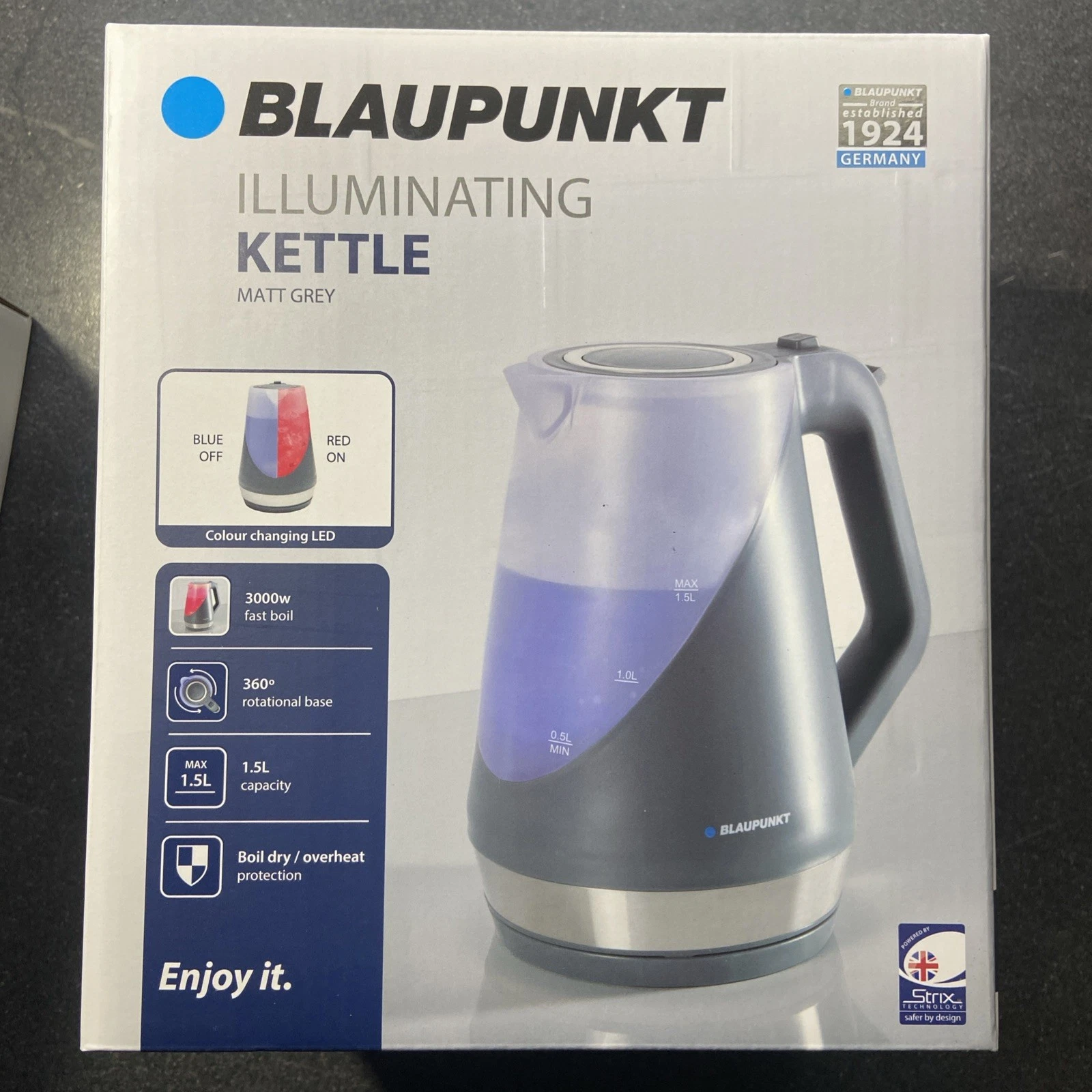Blaupunkt Illuminating Kettle – Grey 1.7l 2200W 360 LED