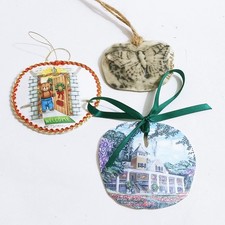 Vtg Christmas Sand Dollar Ornaments 3 Beach Decor Seashore Hand Painted z