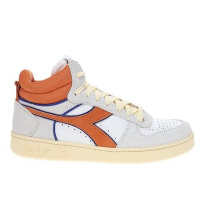 diadora Magic Basket Demi Cut Suede Leather Lace Up  Mens Orange, White Sneakers