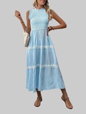 Striped Smocked Sleeveless Tiered Midi Dress