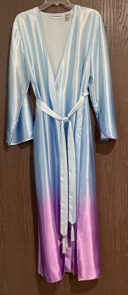 Conjunto de bata y camisón Valerie Stevens para mujer L azul lavanda satinado femenino Foto 2 de 4