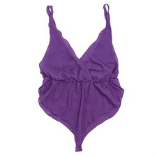 Vintage Fifth Avenue Purple Striped Semi Sheer Nylon Teddy ILGWU Union Made L
