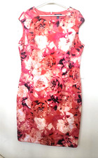 Chaps Dress Ladies Round Neck Sleeveless Floral Print Orange Size 16