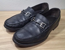 Bruno Magli Black Pebble Grain Leather Horsebit Loafers Italy Men's Shoes Size 9