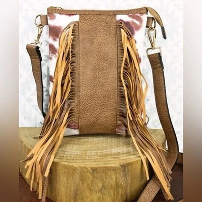 Ngil Moo Faux Leather Fringe Crossbody Bag  NEW