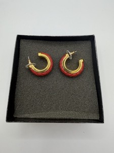 Joan Rivers Classics Collection Red & Gold Hoop Earrings Textured Leather Look