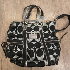 Coach Signature Black and Silver Poppy Satchel