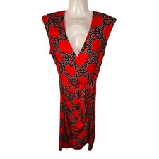 Laundry by Shelli Segal Red Chain Link Print Sexy Wrap Dress Size 6 Luxury Glam