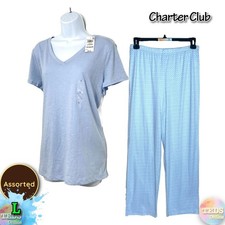 NWT Charter Club L 2-Pc. V-Neck T-Shirt  Snowflak Pants Pajamas Set Assorted