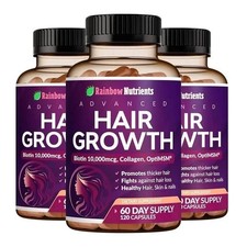 Rainbow Nutrients Hair Growth Formula   Biotin 10,000mcg  Collagen, 3-Pack