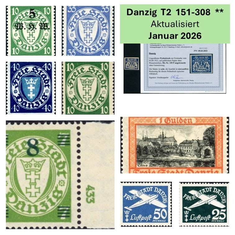Danzig Briefmarken Postfrisch Michel 151-308 Fischer 145-306 ** Mint MNH Auswahl - Bild 1 von 1