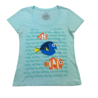 Finding Nemo Shirt Womens Medium M Blue Dory Just Keep Swimming Disney Store