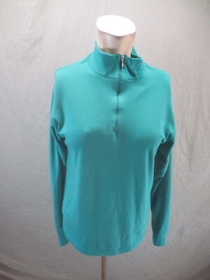 L.L.BEAN Size L Mens Teal Stretch 1/2 Zip Stand Collar Knitted Warm Pullover 381