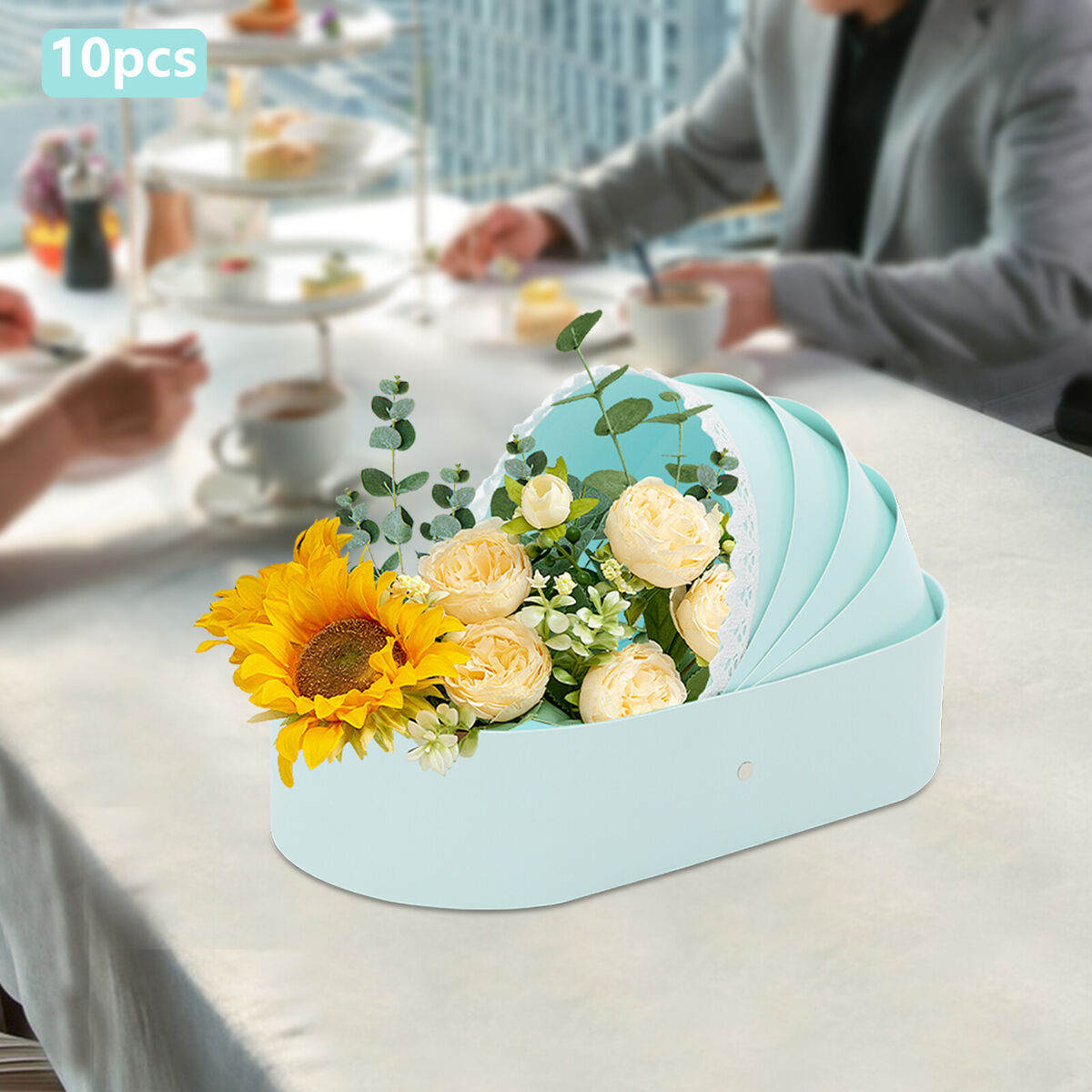 White Flowers with Blue Decoration Cradle Box White Flowers with Blue Decoration Cradle Box