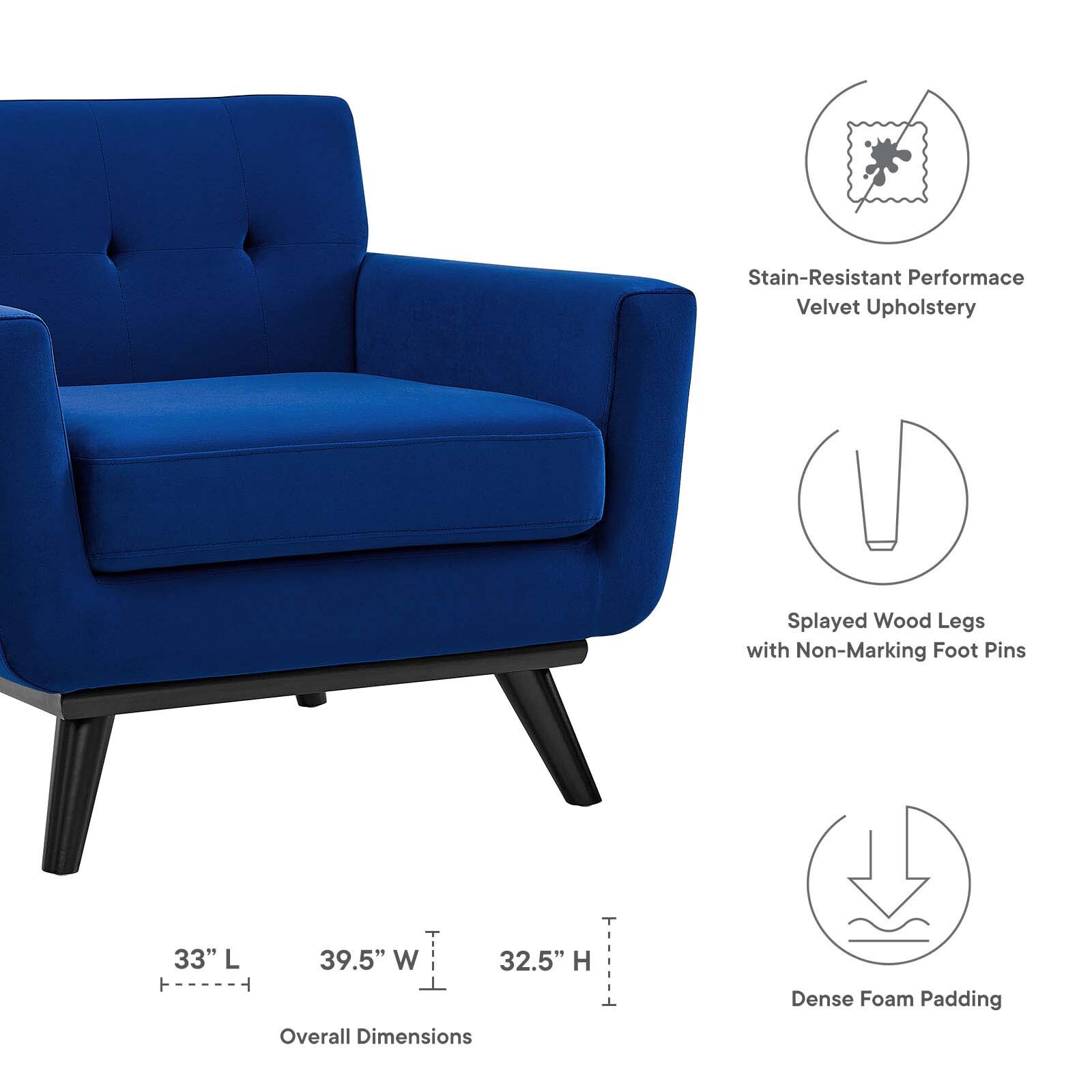 Modway Engage Mid-Century Modern Performance Velvet Armchair in Navy