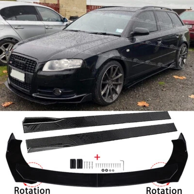 DREAMIZER For Audi A4 RS4 Estate B7 B8 Front Bumper Lip Spoiler Splitter + 79" Side Skirts