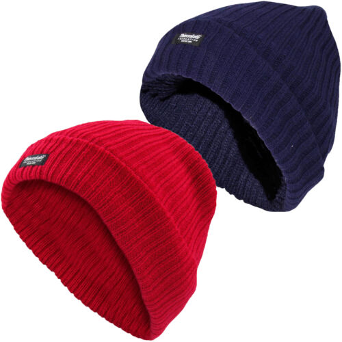 Ladies Fleece Lined Bennie Hat Woolly Thin Insulated Winter Women Knitted Cap - Afbeelding 1 van 5