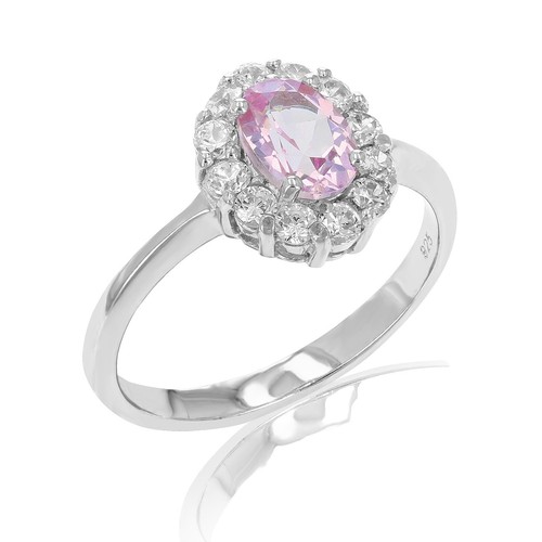 Bague Pink Topaz Plaquée Argent - Taille 8.25, Pierre Naturelle, Style Fashion
