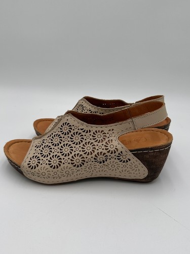 Bonavi Turkey Euro 37 Leather Slingback Wedge Open Toe Beige Sandals Sz 6.5 - Picture 5 of 7