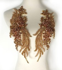 1 Pair Hand-Made Beaded Rhinestons DIY Clothing Appliques Patch,14.5" 4.12"
