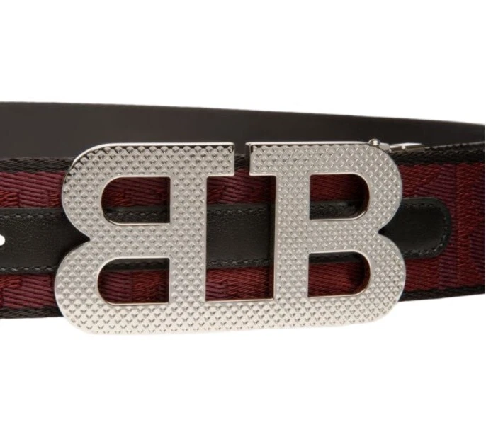 Cinturón de cuero/nylon reversible con hebilla de logotipo rojo espejo Bally talla 32-38 $450 nuevo con etiquetas Foto 4 de 4