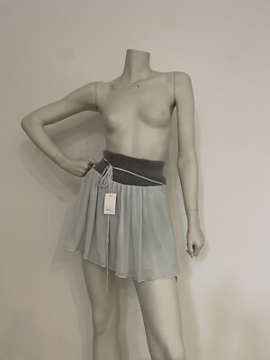 VANESSA BRUNO BABY BLUE & GREY MINI SKIRT SILK WOOL BALLET STYLE 34 XS SMALL NEW
