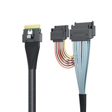 SlimSAS Cable SFF-8654 to SFF-8639 Dual Ports w/ 15pin SATA power cable 0.75m