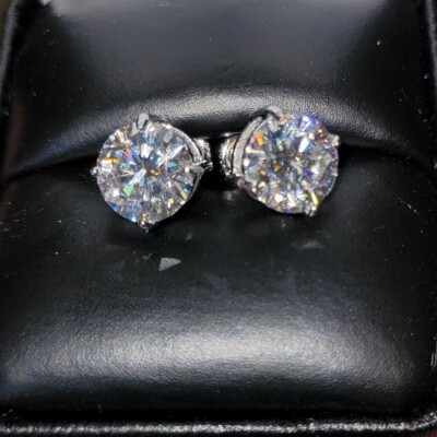 Certified 1.00-12.00 ctw D/FL Moissanite 14K White Gold Solitaire Stud Earrings
