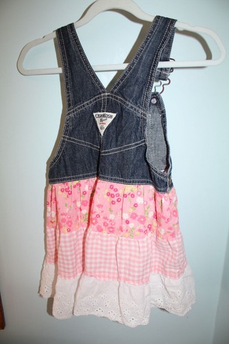 OSHKOSH B’GOSH Size 4T 4 Pink Floral Gingham Lace Bib Overall Summer Dress EUC - Picture 4 of 4